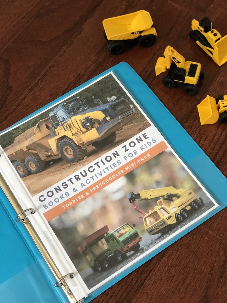 Construction Week Activity Mini Pack from the Virtual Book Club for Kids with ideas for hands-on activities for Toddlers and Preschoolers to play, learn, create and have fun.